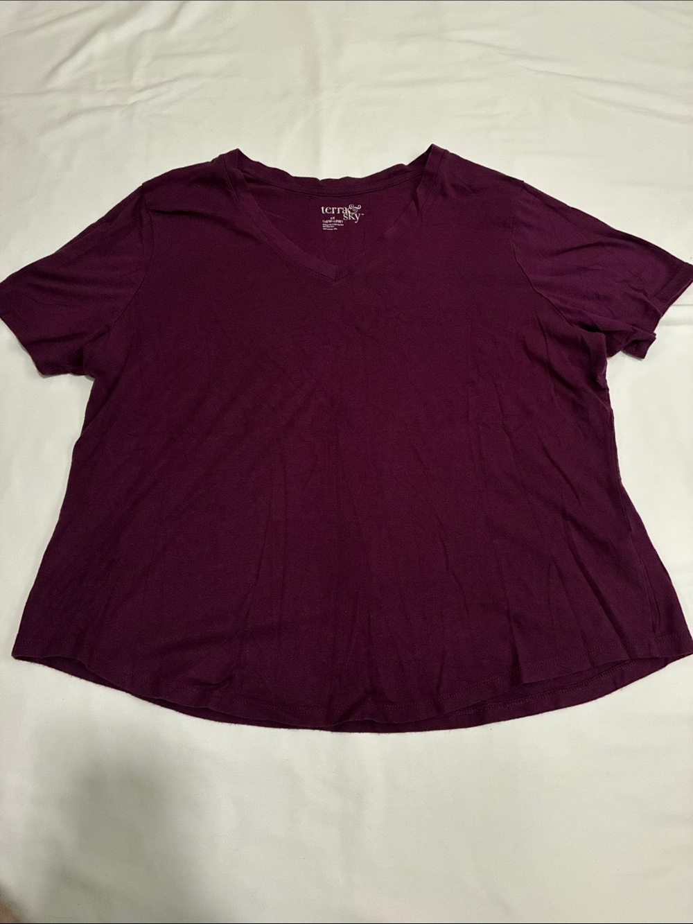 Terra & Sky Purple V-Neck Short Sleeve T-Shirt Top Size 1X 16W-18W